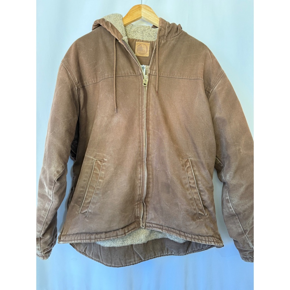 Berne Mens Brown Duck Canvas Sherpa Lined Hooded Work Jacket HJ626BB Large